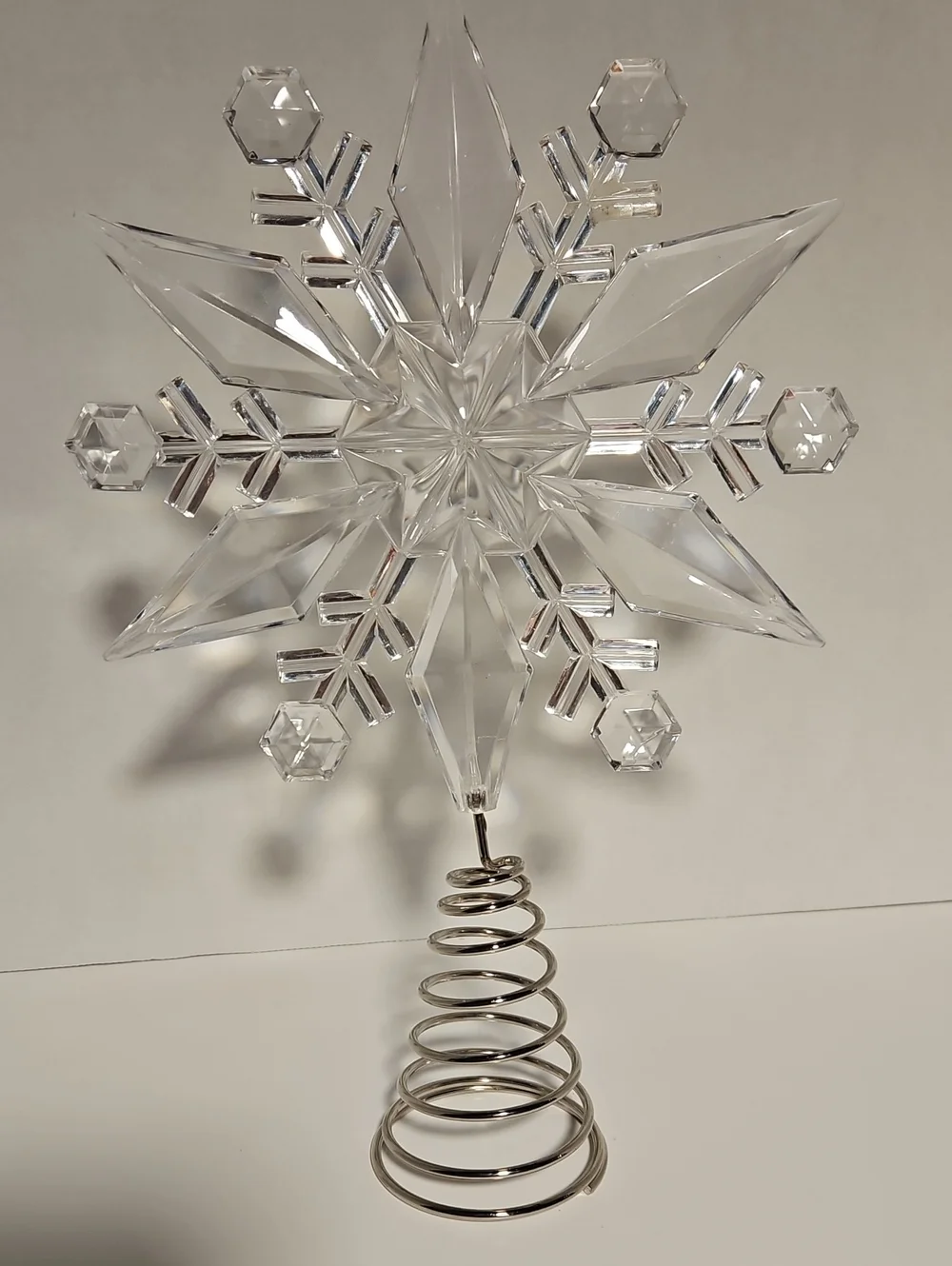 Clear Snowflake Tree Topper with Silver Coil Base - Holiday Decor